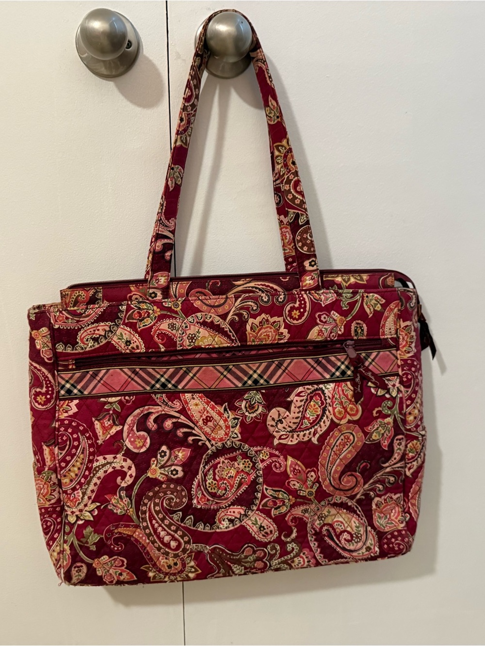 Vera Bradley Retired "Paisley Meets Plaid" Quilted Cotton Tote Bag (Burgundy)